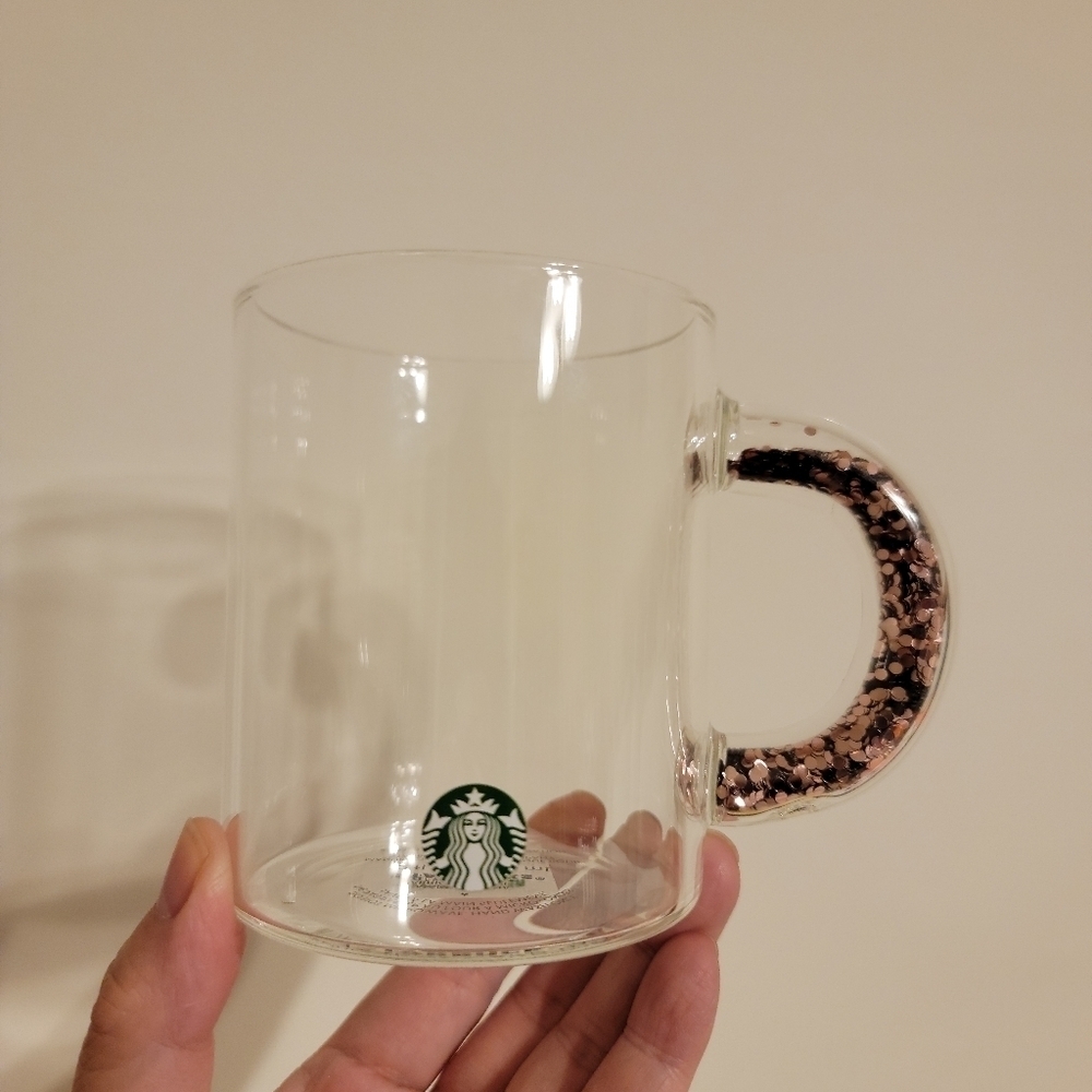 NWT Starbucks 2023 Holiday Collection Clear Glass Mug with Metallic Conf…